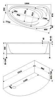 Панель фронтальная для ванны Bas Фэнтази 150 правая